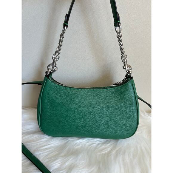 Coach Teri Shoulder Bag Leather Silver/Green - Picture 2 of 9